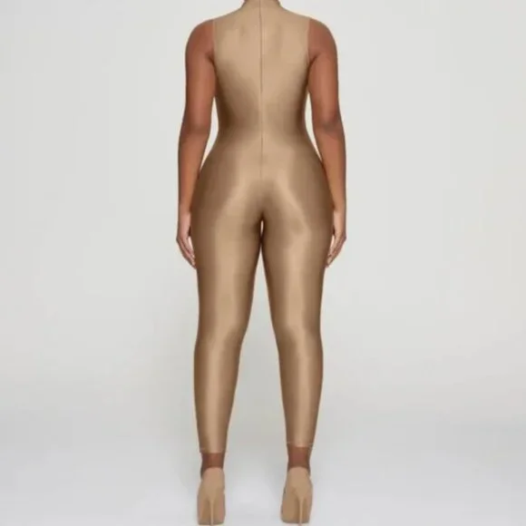 NWT SKIMS SHINE SPANDEX JERSEY CATSUIT, Sienna, Medium - Picture 5 of 5